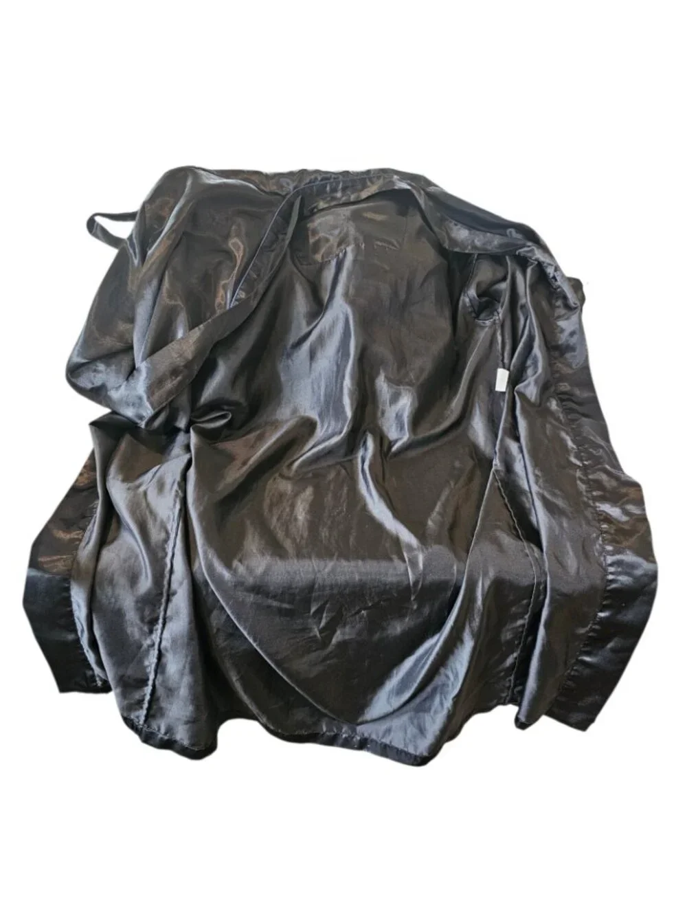 VTG Mens Satin Robe Black Blue Trim Sz One Size Mid-length Shiny Sexy‎